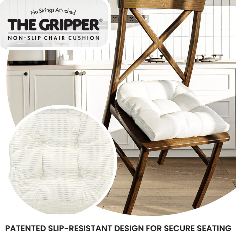 Klear Vu Gripper Overstuffed Universal Non-Slip Dining Chair Cushions for Kitchen Decor or Office Use, U-Shaped Skid-Proof Seat Pad, 17x17 Inches, 2 Count (Pack of 1), Solid Ivory - Image 4